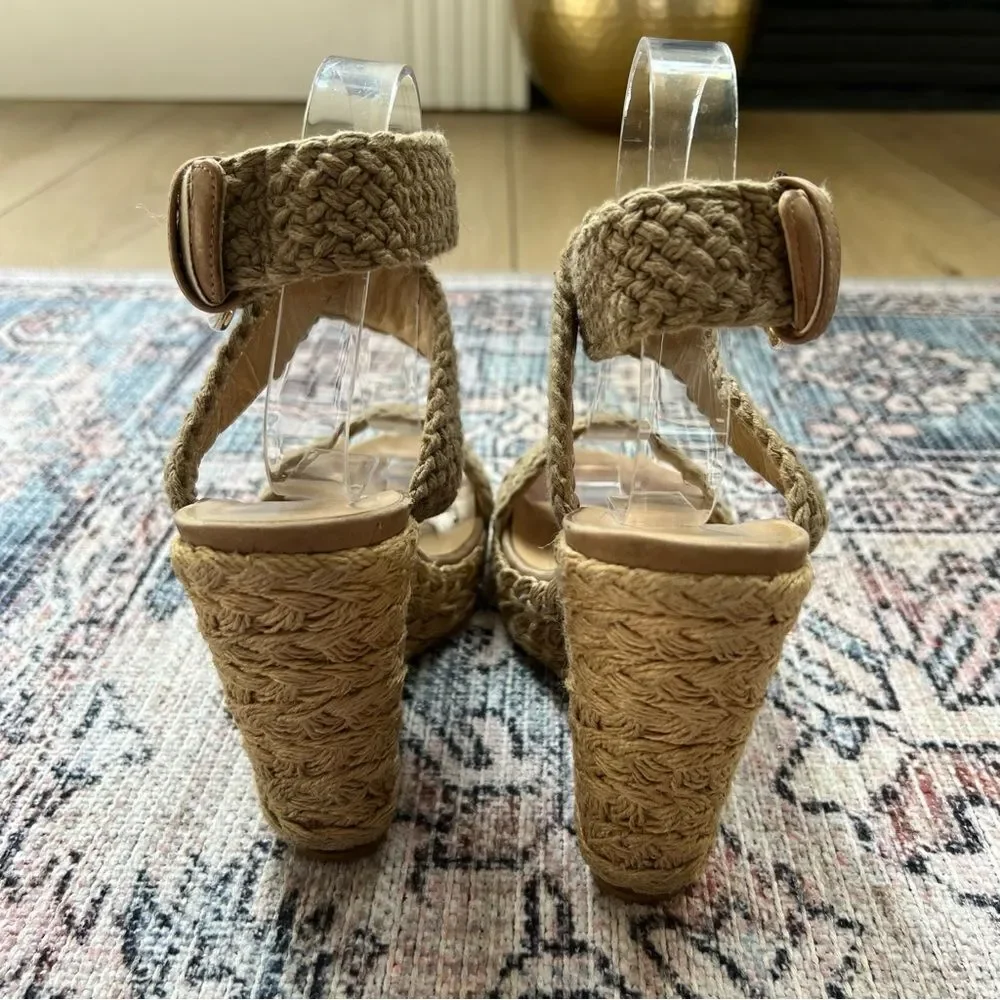 Stuart Weitzman Alexis Wedge Swamp Espadrille Sandals Khaki Size 8.5 - Picture 7 of 14